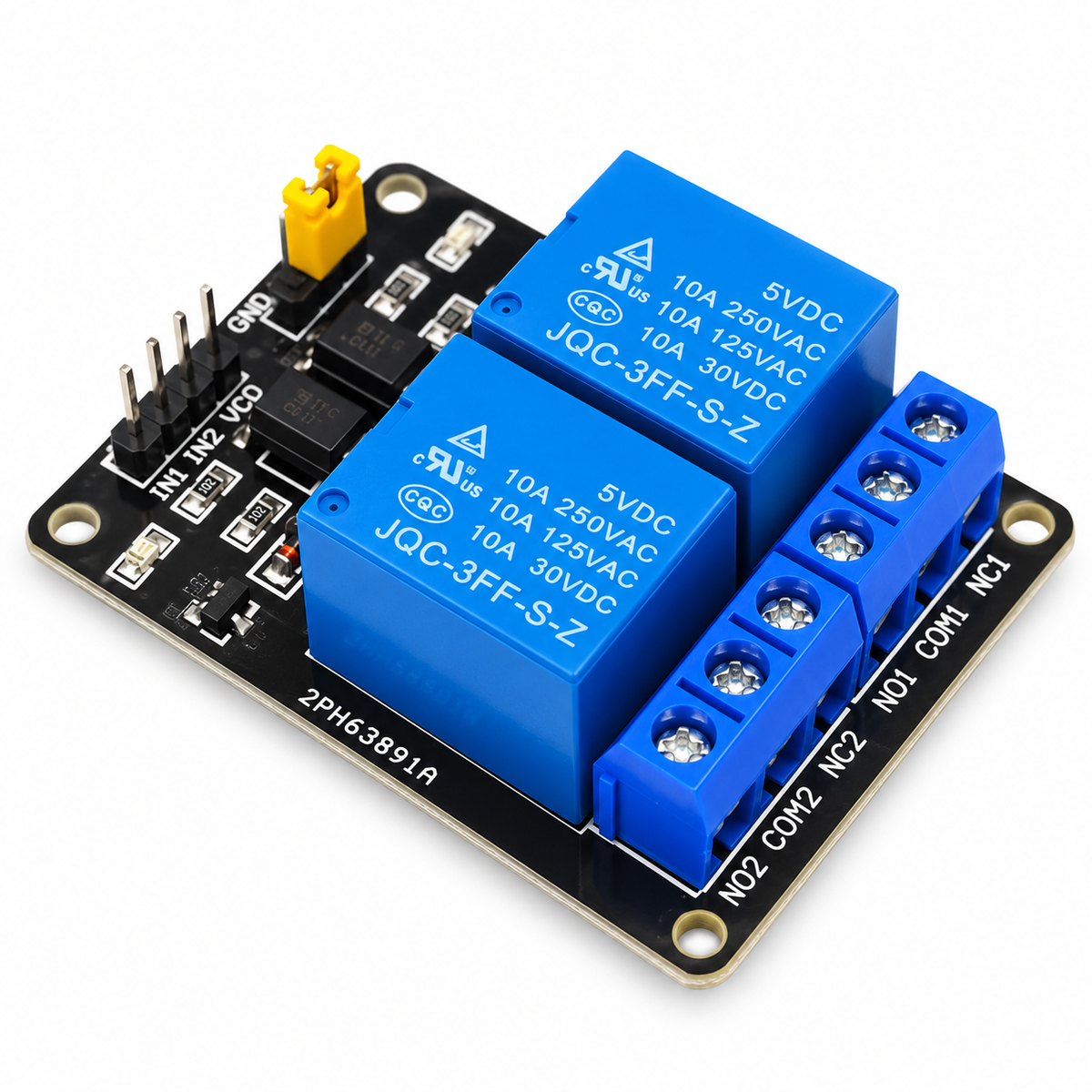 2-Channel Relay Module with Optocoupler Isolation – 5V/12V