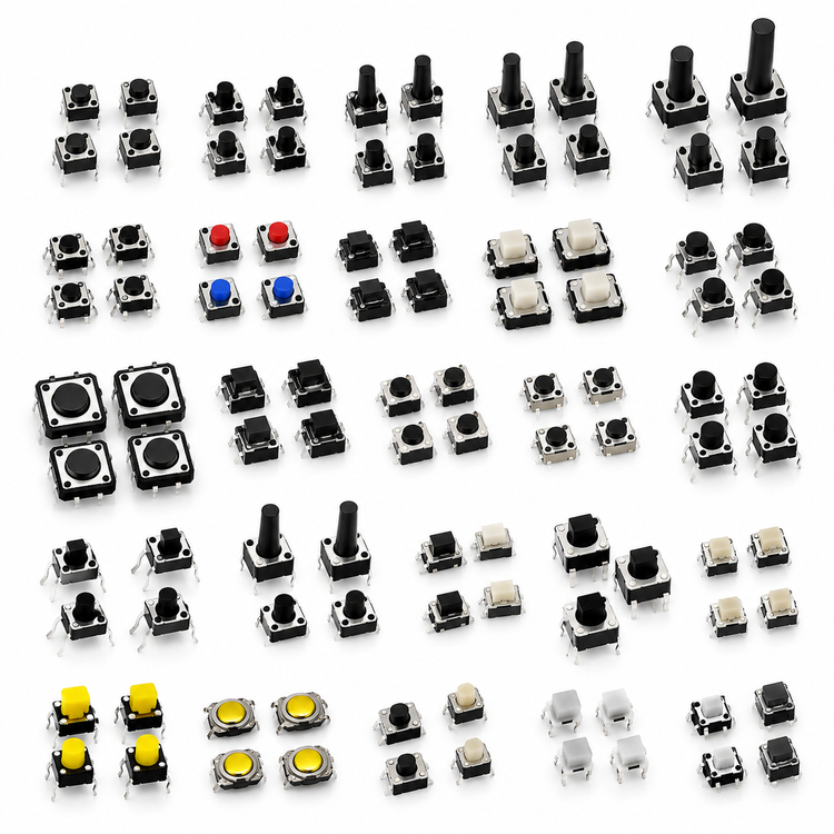 250-Piece 6×6×5mm Tactile Push Button Switch Assortment Kit – 25 Types