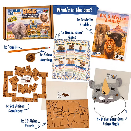 BlueSpark Animal Adventure Box – Rhino Wildlife Activity Kit