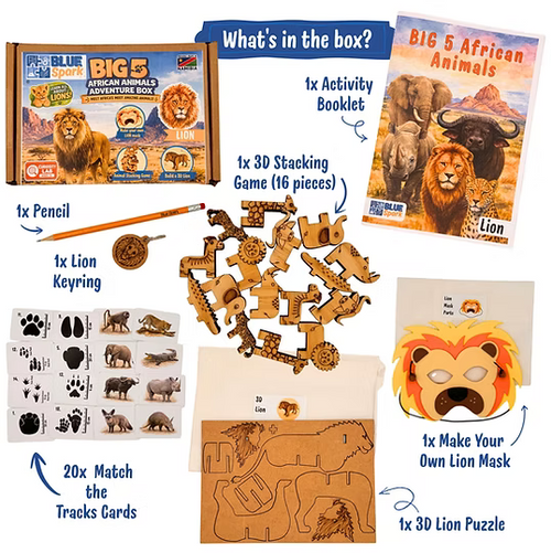 BlueSpark Animal Adventure Box – Lion Wildlife Activity Kit
